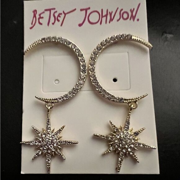 🌙 Betsey Johnson crystal embellished celestial earrings 🌙 - Picture 3 of 4